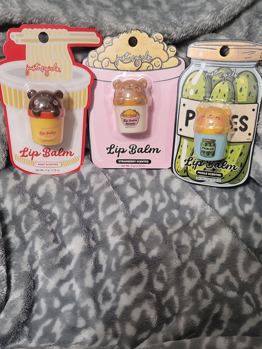 Just 4 Girls Cute Scented Lip Balm Trio - Mint, Strawberry, Pickle Scents